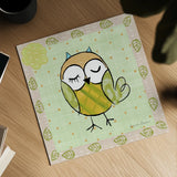 Whimsy Owls II by Farida Zaman. Shown as a detailed flat fine art print, highlighting archival giclee quality. Available as an archival giclee rolled canvas, fine art paper, or poster print. SKU 33112a.
