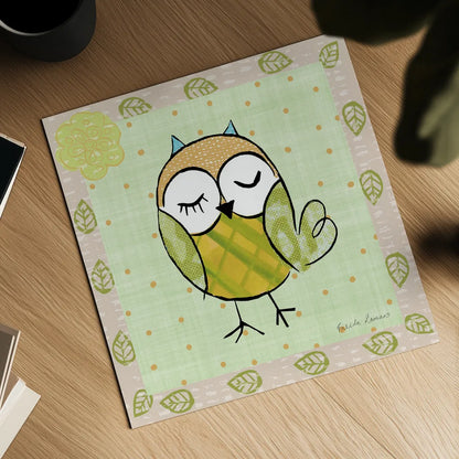 Whimsy Owls II by Farida Zaman. Shown as a detailed flat fine art print, highlighting archival giclee quality. Available as an archival giclee rolled canvas, fine art paper, or poster print. SKU 33112a.