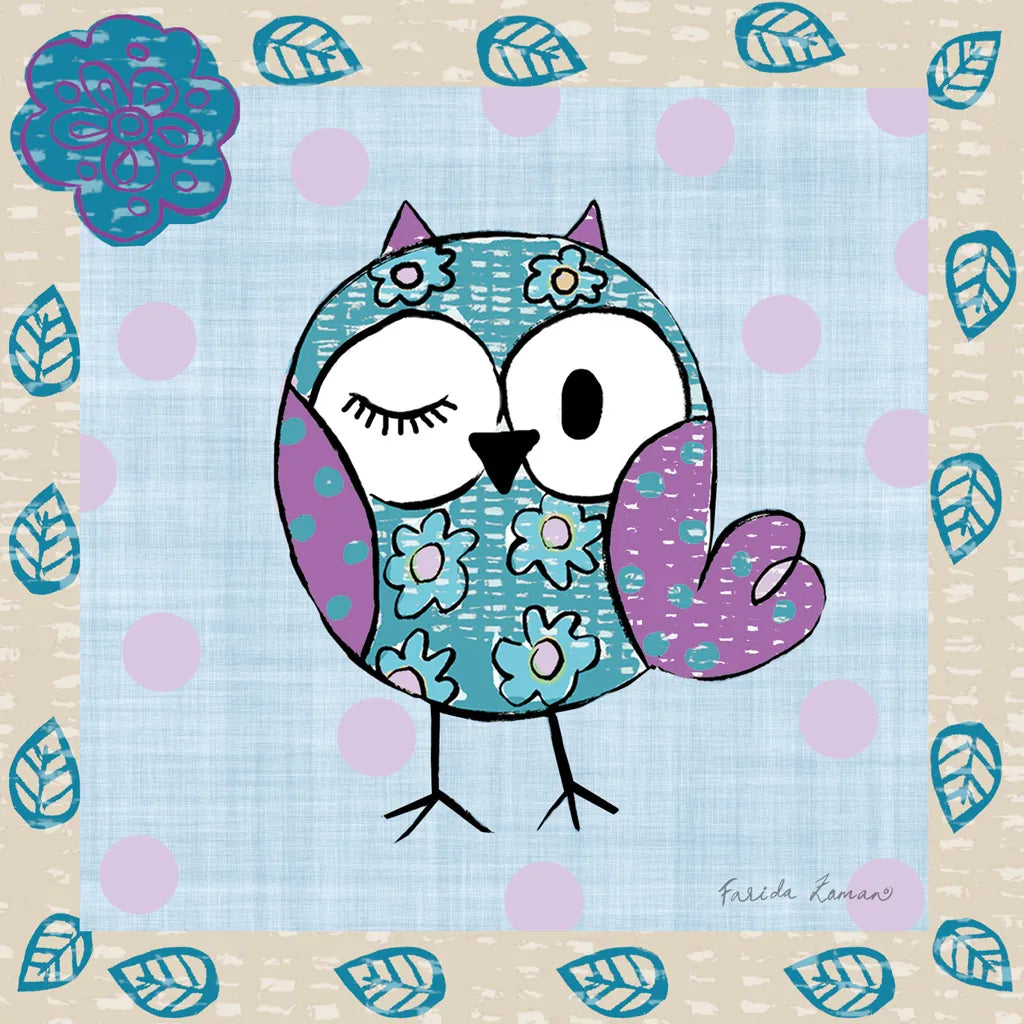Whimsy Owls III by Farida Zaman. SKU 33113a. Archival Giclee Fine art print for wall decor.