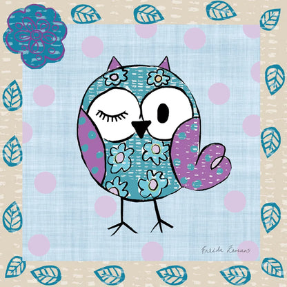 Whimsy Owls III by Farida Zaman. SKU 33113a. Archival Giclee Fine art print for wall decor.