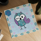 Whimsy Owls III by Farida Zaman. Shown as a detailed flat fine art print, highlighting archival giclee quality. Available as an archival giclee rolled canvas, fine art paper, or poster print. SKU 33113a.