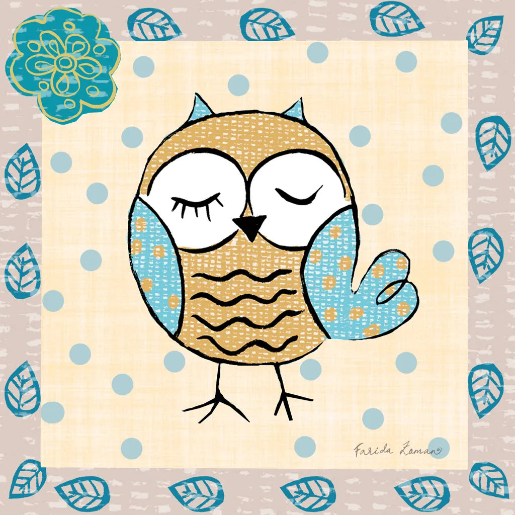 Whimsy Owls IV by Farida Zaman. SKU 33114a. Archival Giclee Fine art print for wall decor.