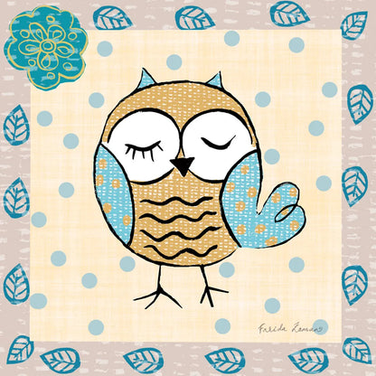 Whimsy Owls IV by Farida Zaman. SKU 33114a. Archival Giclee Fine art print for wall decor.