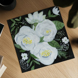 White Roses II by Farida Zaman. Shown as a detailed flat fine art print, highlighting archival giclee quality. Available as an archival giclee rolled canvas, fine art paper, or poster print. SKU 104322a.
