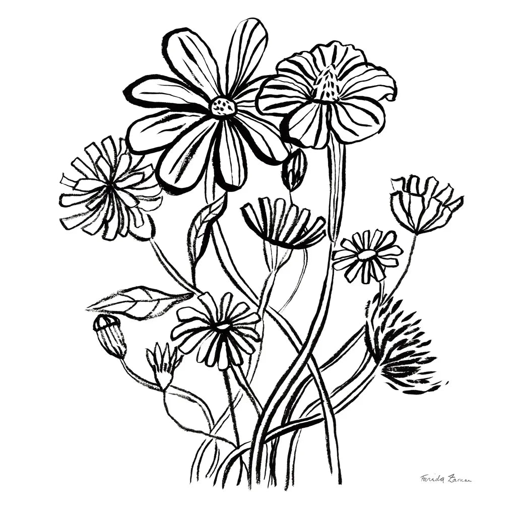 Wild Flowers Line I by Farida Zaman. SKU 58631a. Archival Giclee Fine art print for wall decor.