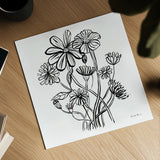 Wild Flowers Line I by Farida Zaman. Shown as a detailed flat fine art print, highlighting archival giclee quality. Available as an archival giclee rolled canvas, fine art paper, or poster print. SKU 58631a.