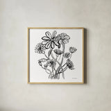 Wild Flowers Line I by Farida Zaman. Shown in a natural wood glass frame for a timeless modern aesthetic. Available as an archival giclee rolled canvas, fine art paper, or poster print. SKU 58631a.