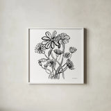 Wild Flowers Line I by Farida Zaman. Shown in a crisp white glass frame for a clean and minimalist style. Available as an archival giclee rolled canvas, fine art paper, or poster print. SKU 58631a.