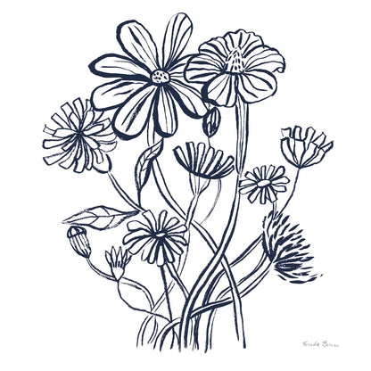 Wild Flowers Line I Navy by Farida Zaman. SKU 62297a. Archival Giclee Fine art print for wall decor.