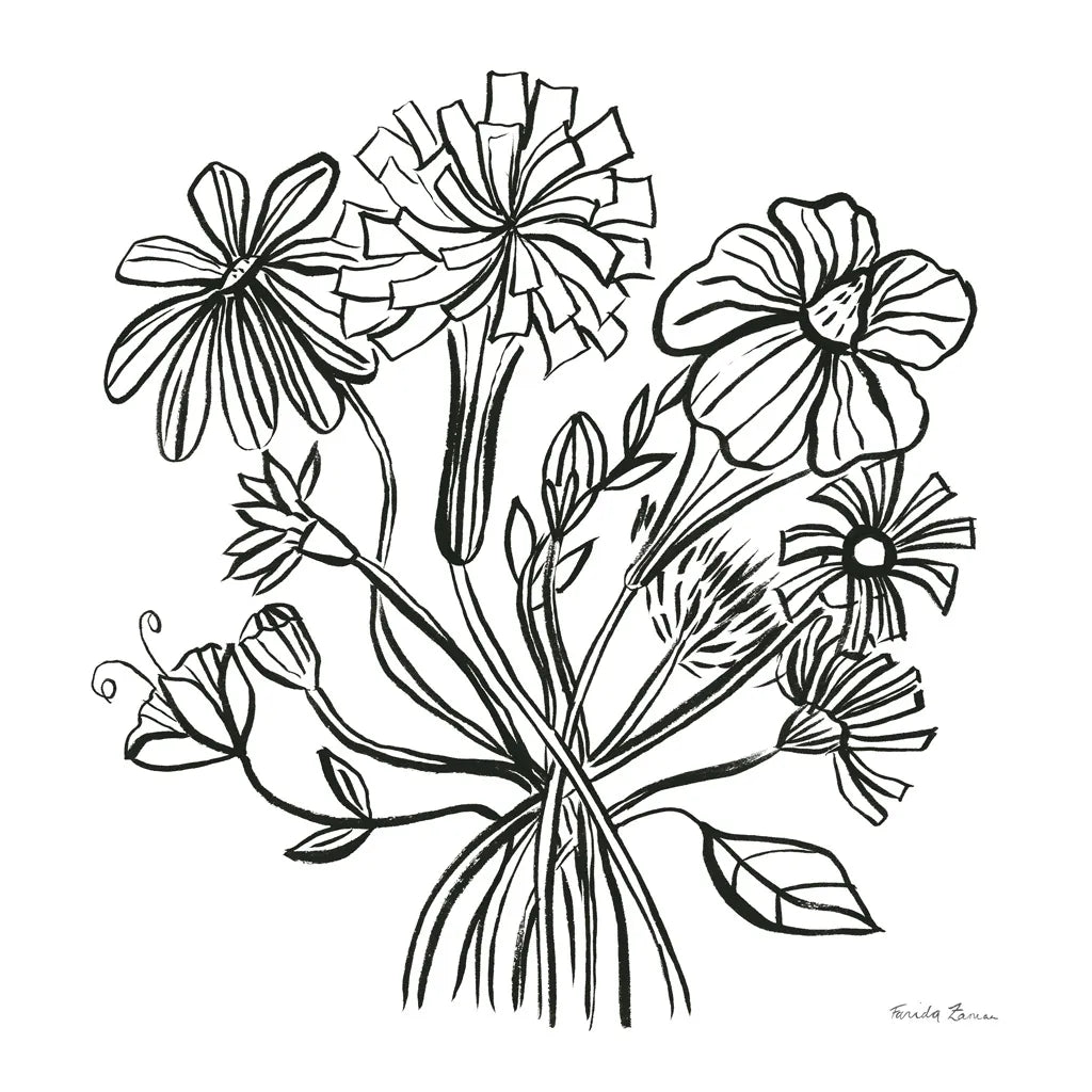 Wild Flowers Line II by Farida Zaman. SKU 58632a. Archival Giclee Fine art print for wall decor.