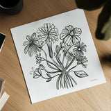 Wild Flowers Line II by Farida Zaman. Shown as a detailed flat fine art print, highlighting archival giclee quality. Available as an archival giclee rolled canvas, fine art paper, or poster print. SKU 58632a.