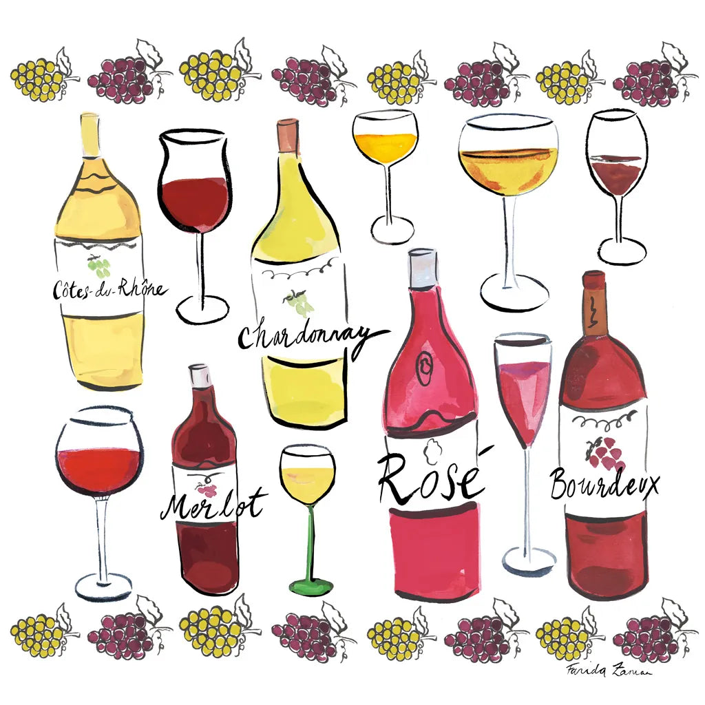 Wine Time I by Farida Zaman. SKU 33581a. Archival Giclee Fine art print for wall decor.