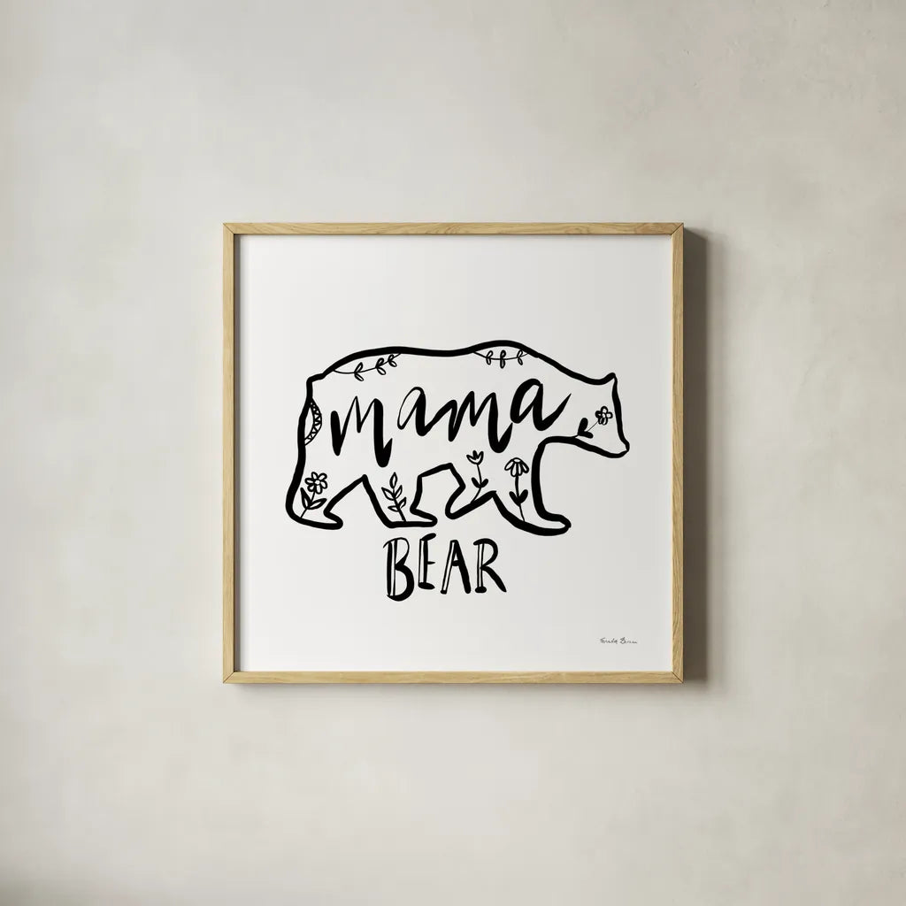 Woodland Bear I by Farida Zaman. Shown in a natural wood glass frame for a timeless modern aesthetic. Available as an archival giclee rolled canvas, fine art paper, or poster print. SKU 82616a.