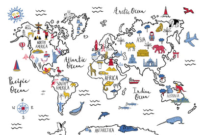 World Map by Farida Zaman. SKU 66043i. Archival Giclee Fine art print for wall decor.