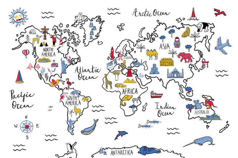 World Map by Farida Zaman. SKU 66043i. Archival Giclee Fine art print for wall decor.