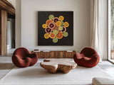 Citrus Drama II Crop by Felicity Bradley. Shown as extra-large giant wall art in a modern living room. Available as an archival giclee rolled canvas, fine art paper, or poster print. SKU 45713a.