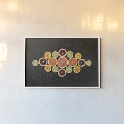 Citrus Drama III by Felicity Bradley. shown as a paper print in a white frame. Available as a archival giclee rolled canvas, fine art paper, or poster print. SKU 45714i.