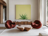 Succulent Simplicity I by Felicity Bradley. Shown as extra-large giant wall art in a modern living room. Available as an archival giclee rolled canvas, fine art paper, or poster print. SKU 33834a.