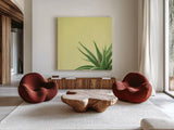 Succulent Simplicity II by Felicity Bradley. Shown as extra-large giant wall art in a modern living room. Available as an archival giclee rolled canvas, fine art paper, or poster print. SKU 33835a.