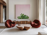 Succulent Simplicity III on Pink by Felicity Bradley. Shown as extra-large giant wall art in a modern living room. Available as an archival giclee rolled canvas, fine art paper, or poster print. SKU 34349a.