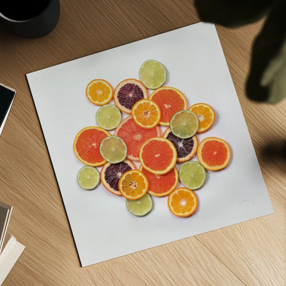 Sunny Citrus I Crop by Felicity Bradley. Shown as a detailed flat fine art print, highlighting archival giclee quality. Available as an archival giclee rolled canvas, fine art paper, or poster print. SKU 45709a.