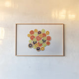 Sunny Citrus III by Felicity Bradley. shown as a paper print in a natural frame. Available as a archival giclee rolled canvas, fine art paper, or poster print. SKU 45710i.