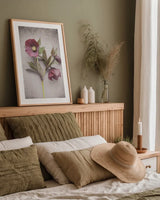 Vintage Hellebore Study V by Felicity Bradley. shown as a paper print in a natural frame. Available as a archival giclee rolled canvas, fine art paper, or poster print. SKU 36952h.