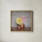 Vintage Peony Dreams II by Felicity Bradley. Shown in a natural wood glass frame for a timeless modern aesthetic. Available as an archival giclee rolled canvas, fine art paper, or poster print. SKU 36956a.