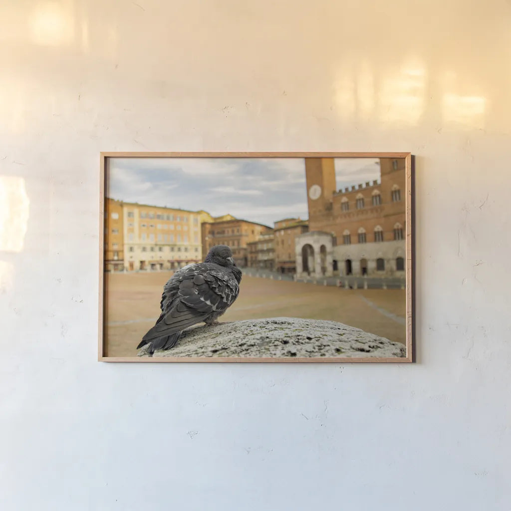 Piazza by Aledanda. shown as a paper print in a natural frame. Available as a archival giclee rolled canvas, fine art paper, or poster print. SKU 98036i.