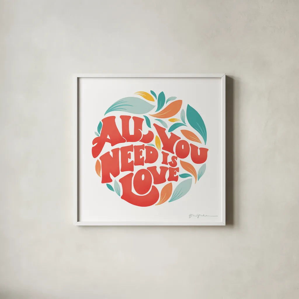 All You Need I by Gia Graham. Shown in a crisp white glass frame for a clean and minimalist style. Available as an archival giclee rolled canvas, fine art paper, or poster print. SKU 66136a.