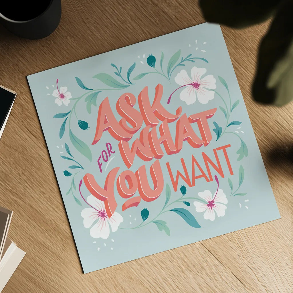 Ask For What You Want I by Gia Graham. Shown as a detailed flat fine art print, highlighting archival giclee quality. Available as an archival giclee rolled canvas, fine art paper, or poster print. SKU 75353a.