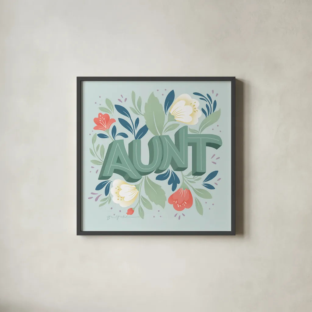 Aunt by Gia Graham. Shown in a sleek black glass frame for a contemporary gallery look. Available as an archival giclee rolled canvas, fine art paper, or poster print. SKU 92595a.