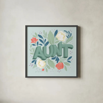 Aunt by Gia Graham. Shown in a sleek black glass frame for a contemporary gallery look. Available as an archival giclee rolled canvas, fine art paper, or poster print. SKU 92595a.
