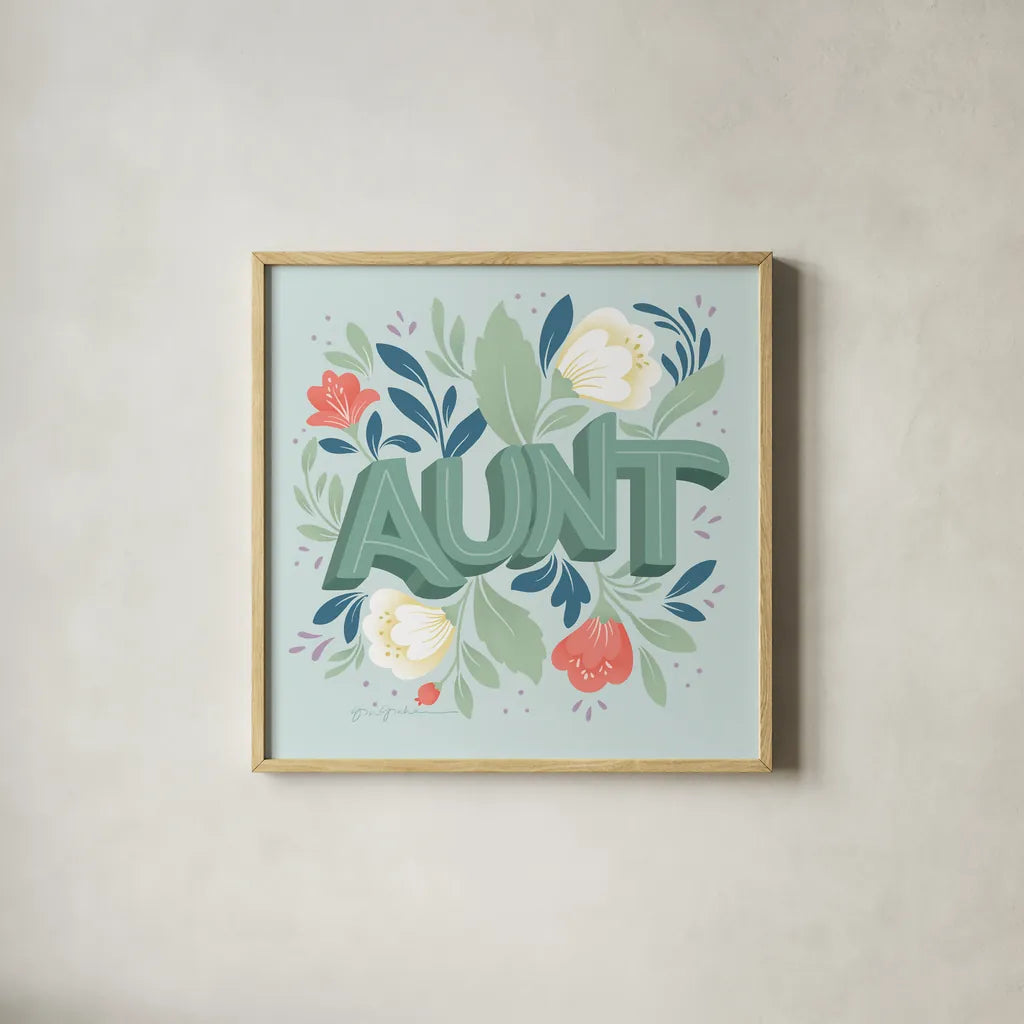 Aunt by Gia Graham. Shown in a natural wood glass frame for a timeless modern aesthetic. Available as an archival giclee rolled canvas, fine art paper, or poster print. SKU 92595a.