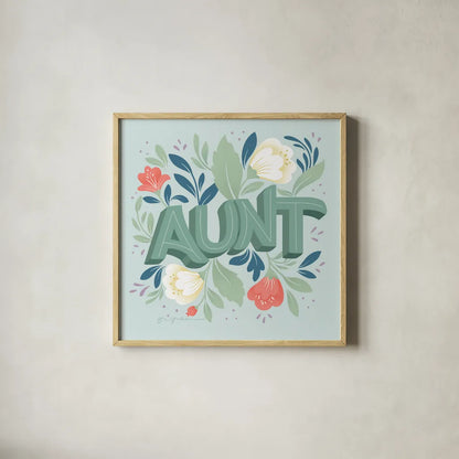 Aunt by Gia Graham. Shown in a natural wood glass frame for a timeless modern aesthetic. Available as an archival giclee rolled canvas, fine art paper, or poster print. SKU 92595a.