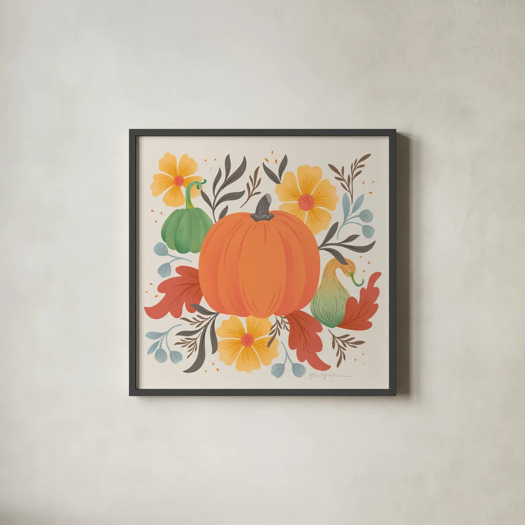 Autumn Fresh I by Gia Graham. Shown in a sleek black glass frame for a contemporary gallery look. Available as an archival giclee rolled canvas, fine art paper, or poster print. SKU 76392a.