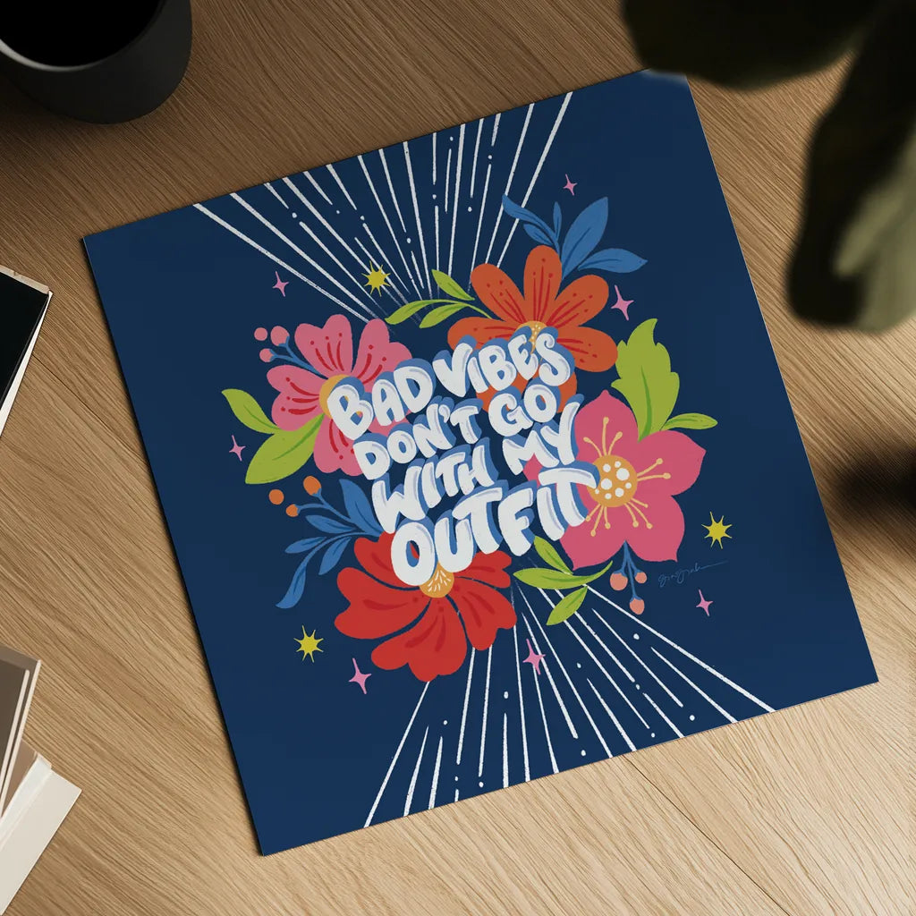 Bad Vibes I Bright Sq by Gia Graham. Shown as a detailed flat fine art print, highlighting archival giclee quality. Available as an archival giclee rolled canvas, fine art paper, or poster print. SKU 79548a.