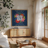 Bad Vibes I Bright Sq by Gia Graham. Shown in a natural wood frame in a cozy modern living room. Available as an archival giclee rolled canvas, fine art paper, or poster print. SKU 79548a.