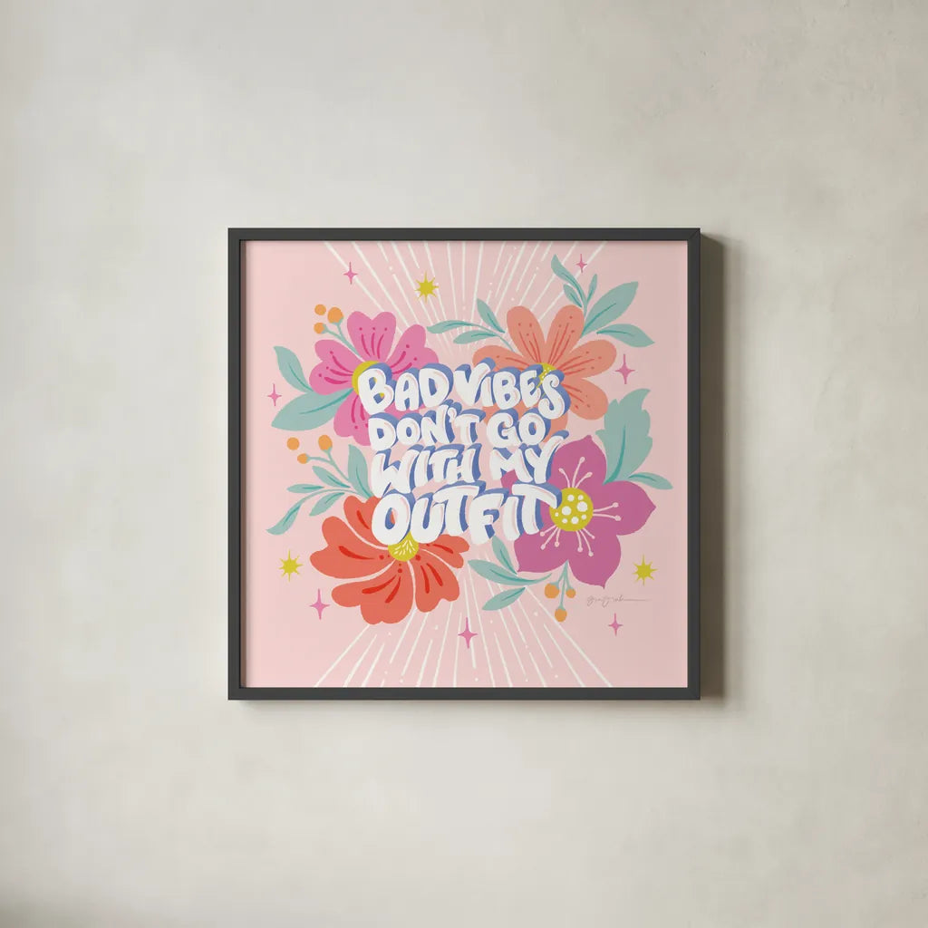 Bad Vibes I Sq by Gia Graham. Shown in a sleek black glass frame for a contemporary gallery look. Available as an archival giclee rolled canvas, fine art paper, or poster print. SKU 75077a.