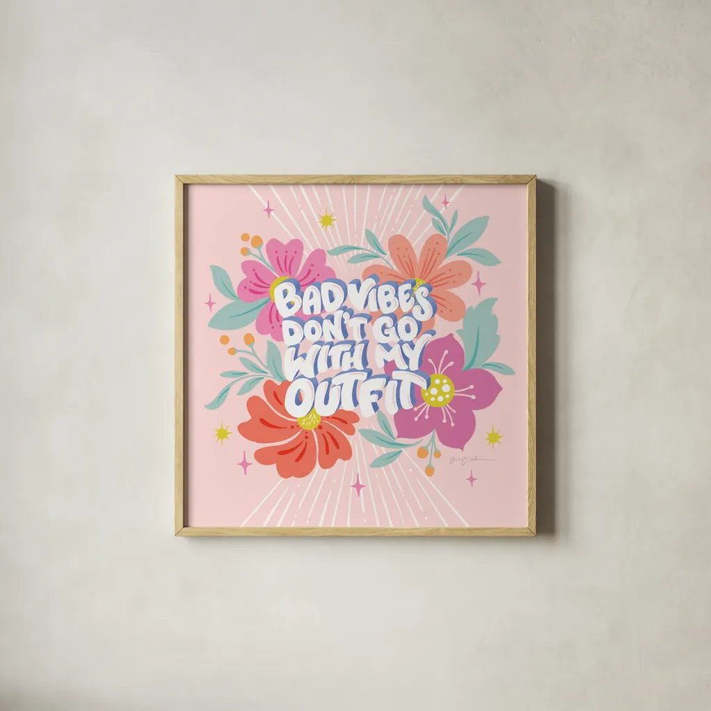 Bad Vibes I Sq by Gia Graham. Shown in a natural wood glass frame for a timeless modern aesthetic. Available as an archival giclee rolled canvas, fine art paper, or poster print. SKU 75077a.