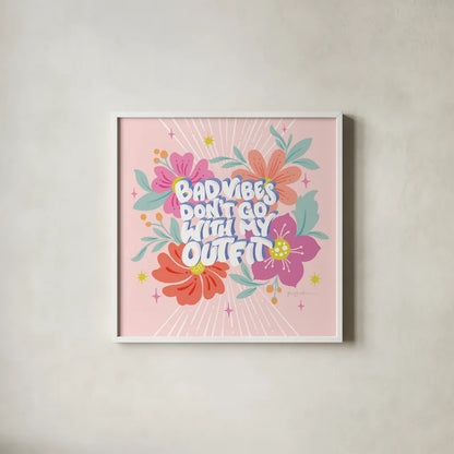 Bad Vibes I Sq by Gia Graham. Shown in a crisp white glass frame for a clean and minimalist style. Available as an archival giclee rolled canvas, fine art paper, or poster print. SKU 75077a.