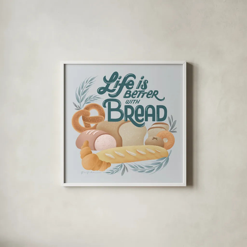 Bake Shop I by Gia Graham. Shown in a crisp white glass frame for a clean and minimalist style. Available as an archival giclee rolled canvas, fine art paper, or poster print. SKU 96415a.