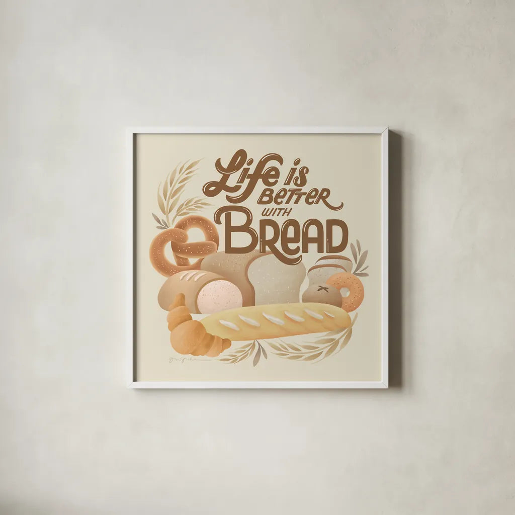 Bake Shop I Warm by Gia Graham. Shown in a crisp white glass frame for a clean and minimalist style. Available as an archival giclee rolled canvas, fine art paper, or poster print. SKU 96747a.