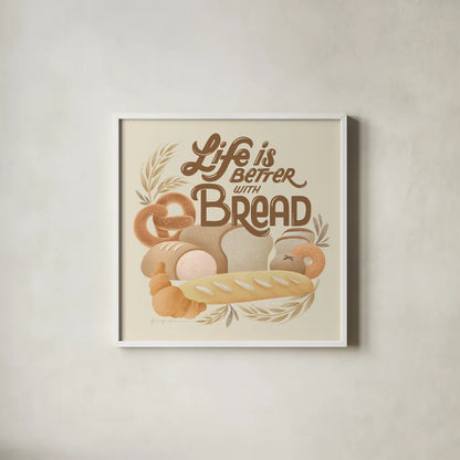 Bake Shop I Warm by Gia Graham. Shown in a crisp white glass frame for a clean and minimalist style. Available as an archival giclee rolled canvas, fine art paper, or poster print. SKU 96747a.