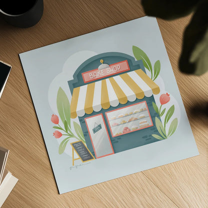 Bake Shop IV by Gia Graham. Shown as a detailed flat fine art print, highlighting archival giclee quality. Available as an archival giclee rolled canvas, fine art paper, or poster print. SKU 96418a.