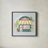 Bake Shop IV by Gia Graham. Shown in a sleek black glass frame for a contemporary gallery look. Available as an archival giclee rolled canvas, fine art paper, or poster print. SKU 96418a.