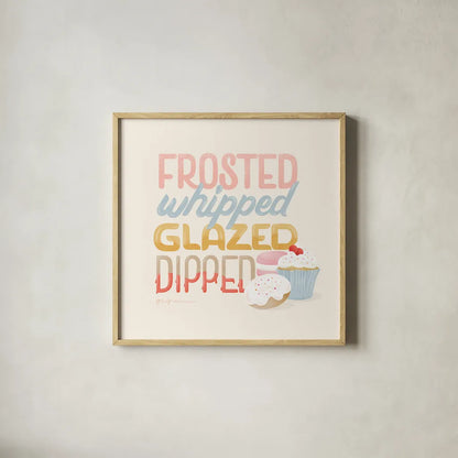 Bake Shop V by Gia Graham. Shown in a natural wood glass frame for a timeless modern aesthetic. Available as an archival giclee rolled canvas, fine art paper, or poster print. SKU 96419a.