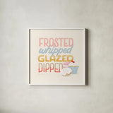 Bake Shop V by Gia Graham. Shown in a crisp white glass frame for a clean and minimalist style. Available as an archival giclee rolled canvas, fine art paper, or poster print. SKU 96419a.