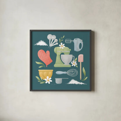 Bake Shop VI by Gia Graham. Shown in a sleek black glass frame for a contemporary gallery look. Available as an archival giclee rolled canvas, fine art paper, or poster print. SKU 96420a.