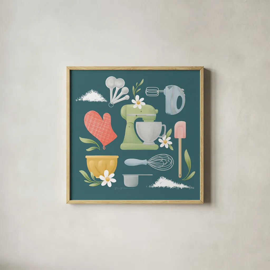Bake Shop VI by Gia Graham. Shown in a natural wood glass frame for a timeless modern aesthetic. Available as an archival giclee rolled canvas, fine art paper, or poster print. SKU 96420a.